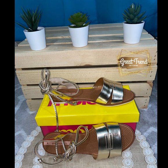 Moleca Women’s Gold Strappy Flat Sandals - Picture 2 of 8